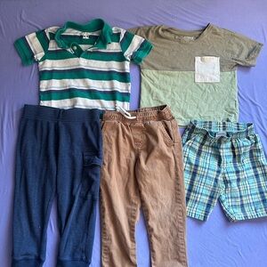Kids Clothing Set - Striped Polo, T-Shirt, Pants, and Shorts